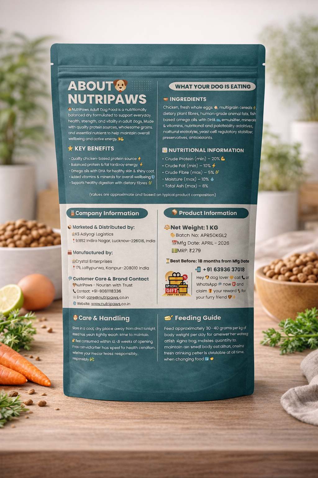 NutriPaws back of pack — ingredients & nutrition